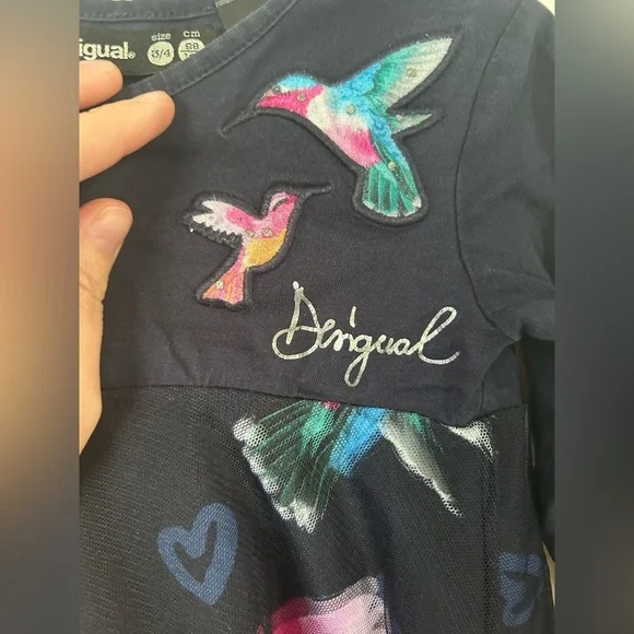 Desigual Kids' Navy Dress Hummingbird Size 3/4 - Picture 3 of 9